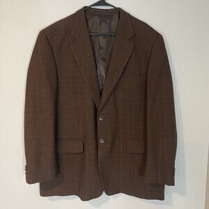 Loriano Collection Mens Blazer 48R Brown Plaid‎ Super 100s Merino Wool Sportcoat